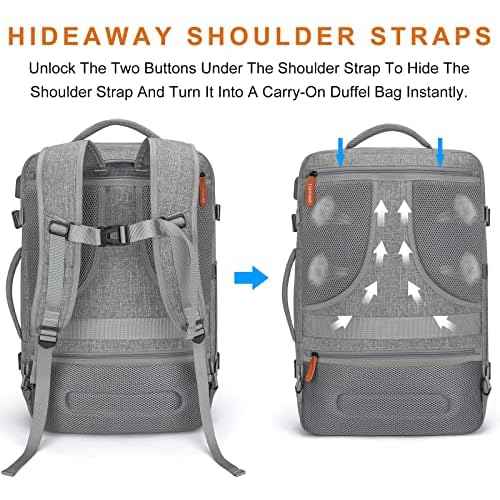 Lumesner Carry on Travel Backpacks, Extra Large 40L Flight Approved for Men & Women,Expandable Suitcase backpack (Grey (Backpack With 4 Packing Cubes))
