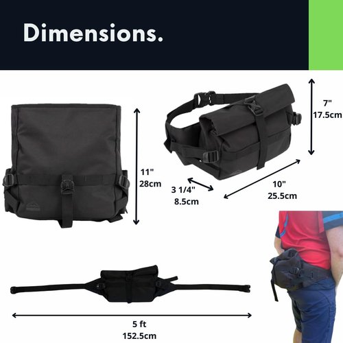MTB Hip Pack Roll Top, Mountain Bike Waist Pack, Bike Fanny Pack, Lumbar Pack, Hiking Fanny Pack. Hiking Waist Pack, (4L) Black