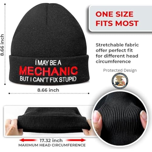 Funny Mechanic Beanie Hat with Witty Quote - Warm Unisex Winter Cap Gift