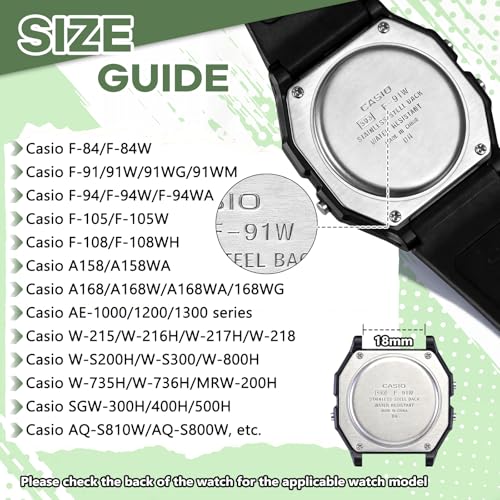 Nylon Watch Bands Compatible with Casio F-84/F-91W/F-94/A158/A168 F105/F108, Solo Loop Strap - Dark Black + Military Green