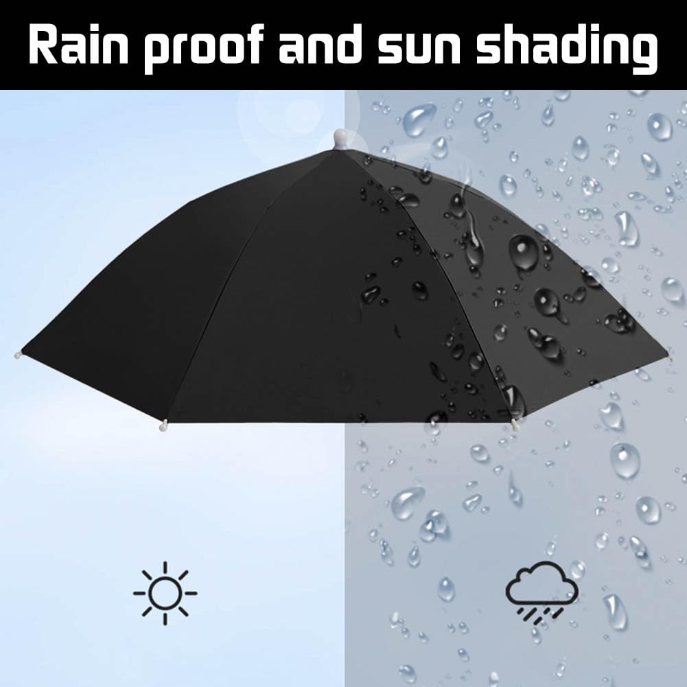 JOONOR Umbrella Hat Pack of 2 -Fishing Umbrella Hat Folding Adjustable Sun Rain Cap, 27”Hands Free Umbrellas, 8-Ribs Anti-UV Waterproof Headwear for Outdoor Fishing Sunshade,Black+Grey