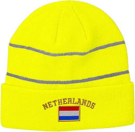 Speedy Pros Reflective Beanie for Men & Women Netherlands Flag Embroidery Acrylic 1 Size