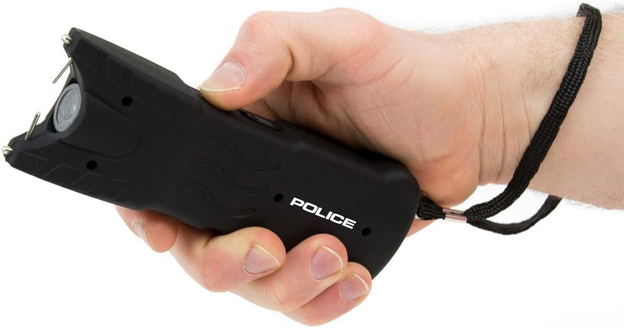 POLICE Stun Gun for Self Defense 916 – High Voltage Rechargeable with LED Flashlight, Compact & Heavy Duty – Personal Security for Women & Men – Black