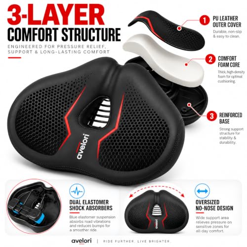 Bike Comfort Kit with Wide Memory Foam No-Nose Saddle & Ergonomic Handlebar Grips