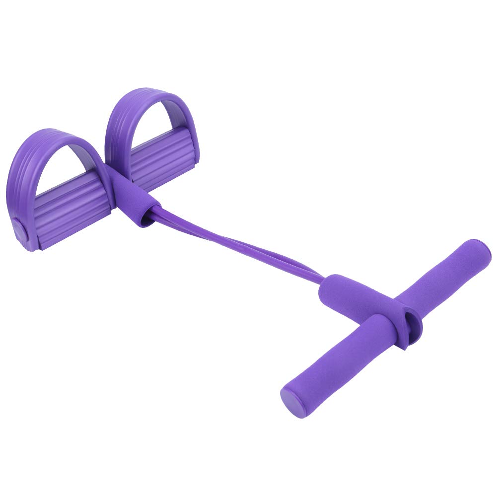 Fitness Pull Rope with 2 Tube Foot Pedal, Elastic Leg Puller for SitUp Abdominal Exercise and Training Equipment (Purple)