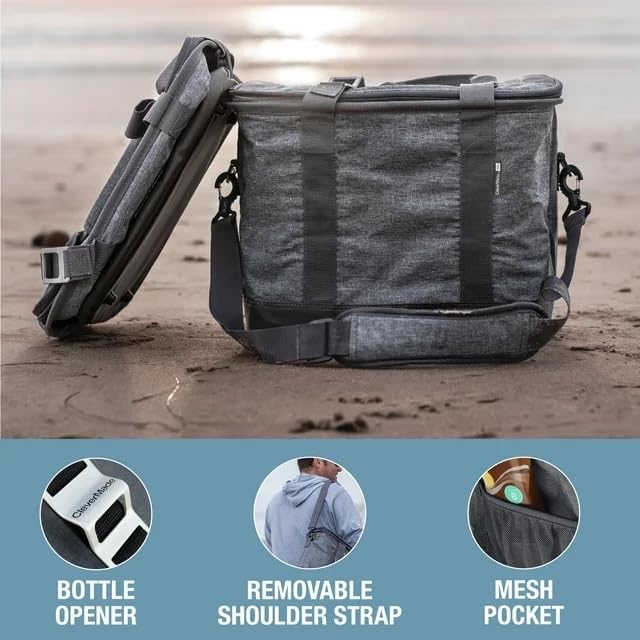 CleverMade Collapsible Insulated Cooler Bag – 24 Can Leakproof Soft Cooler for Beach, Travel, Car – Shoulder Strap, Bottle Opener – Desert Camo