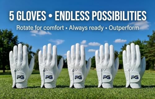 Golf Gloves - 5 Pack Men’s Cabretta Leather Premium Quality, Medium