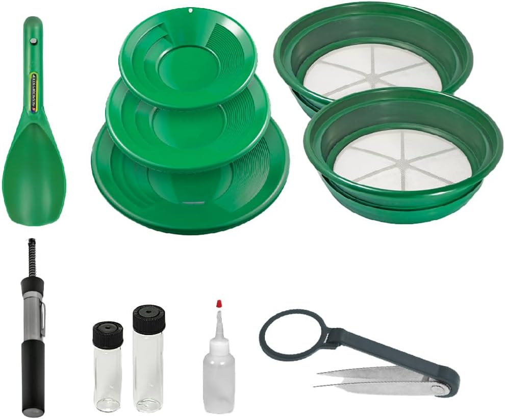 SE Gold Panning Kit - Complete Prospecting Set with Pans, Sieves, and More - Ideal for Beginners, Enthusiasts, Hobbists (GP5-KIT107)
