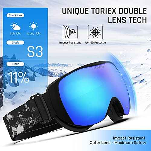 TOREGE Ski Goggles Anti Fog Dual-Layer UV Protection Snowboard Goggles OTG Snow Goggles for Men Women
