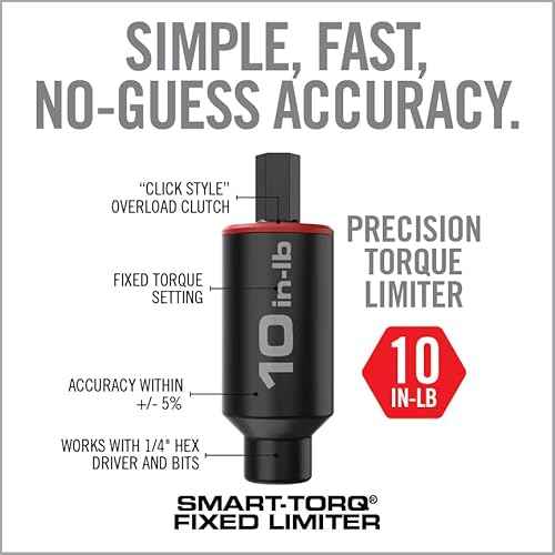 Real Avid Smart-Torq Fixed 10 Inch-Lb Torque Limiter - Accuracy Within +/- 5%, Click-Style Clutch Mechanism Prevents Over-Tightening, Works with 1/4" Hex Drivers and Bits
