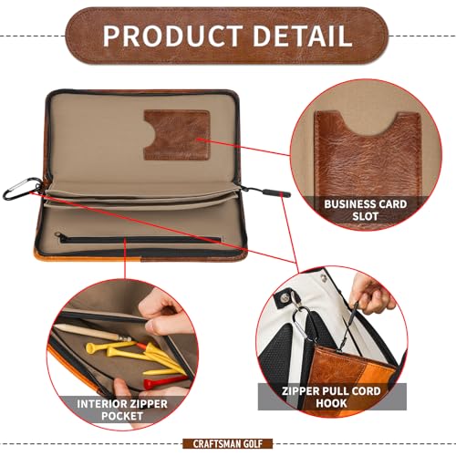 Golf Glove Keeper Pouch with Zipper Pocket and Hanging Hook - Light Brown