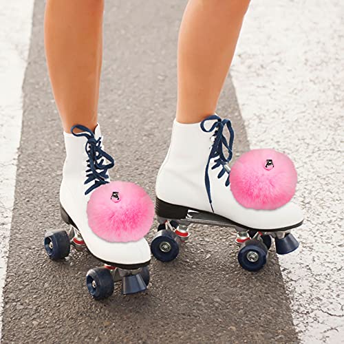 Pink 8 cm Roller Skate Pom Poms with Bells - Fuzzy Tie-On Skate Accessories for Women Girls
