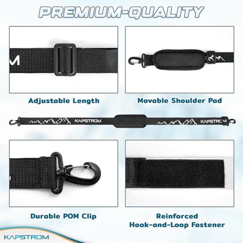Ski Straps & Pole Carrier - Black - Heavy-Duty with Adjustable Strap Length & Cushioned Shoulder Sling