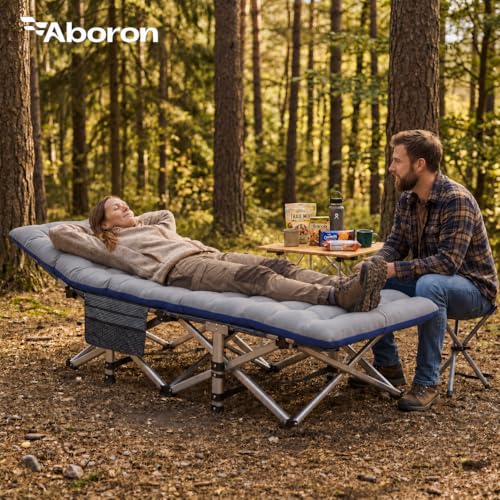 Oversized Camping Cot with Mattress Pad - Mist Variant, 78x32in, Heavy Duty Support