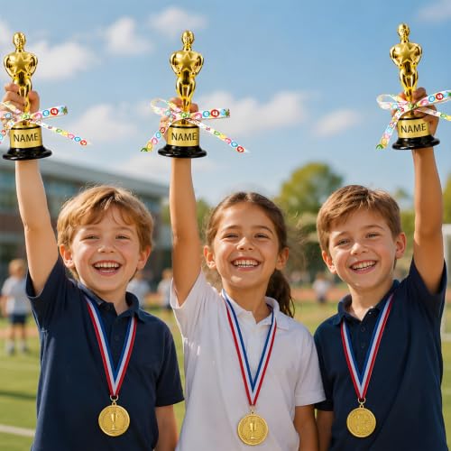 30 Pack Mini Award Trophies with Stickers Ribbons & Marker for Classroom & Party Recognition