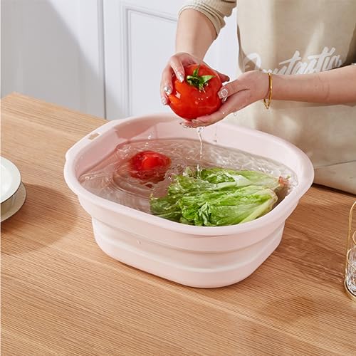 Pink Collapsible Wash Basin Set of 2 Portable Folding Plastic Bins for Laundry & Camping