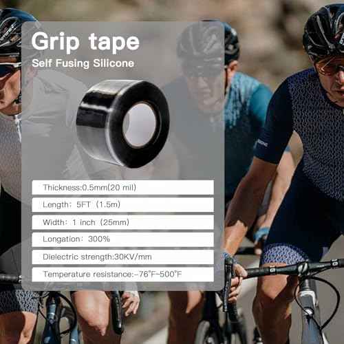 Self-Fusing Silicone Tape - No Adhesive Grip Tape for Bike Handlebar, Fishing Pole, Pull-Up Bar, Bicycle (Black, 5 FT)