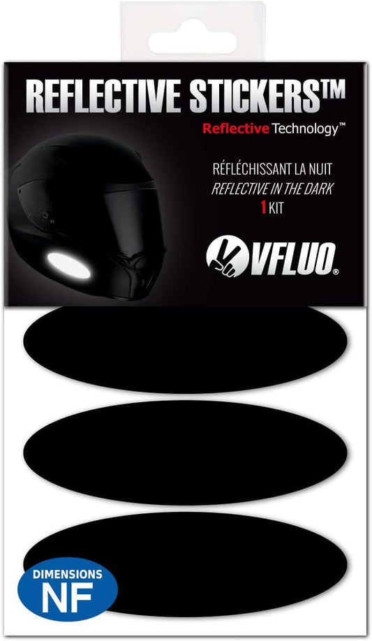 VFLUO - Kit 4 Retro Reflective Oval Stripes Stickers for Mortorcyle Helmet - Stickers Approved to FR Dimension - High Visibility, 3M Technology™ - Discreet and Design - Maximum Grip