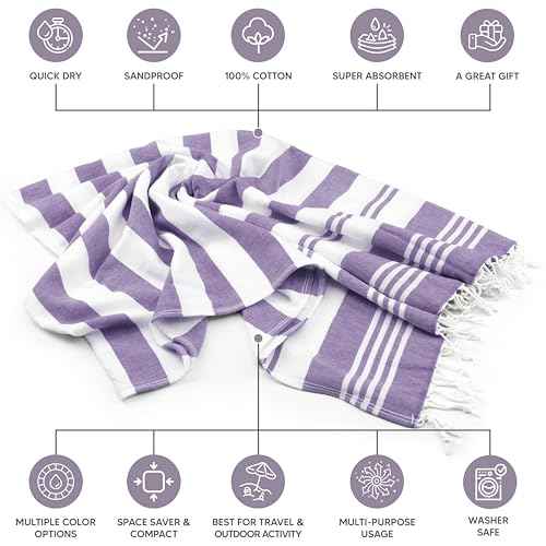 Utopia Towels - 4 Pack Turkish Beach Towel (40 x 72 Inches) - 100% Cotton Oversized Sand Free Quick-Dry Turkish Towel, Prewashed for Soft Feel, Large Peshtemal Towel (Grey, Navy, Purple, Buff)