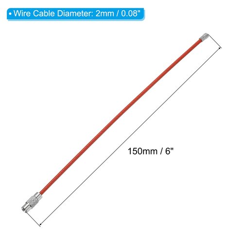 PATIKIL 6 Inch Length Wire Keychain Cable 150mm, 5 Pack Stainless Steel Key Ring Loop for Outdoor Hiking Sport, Red