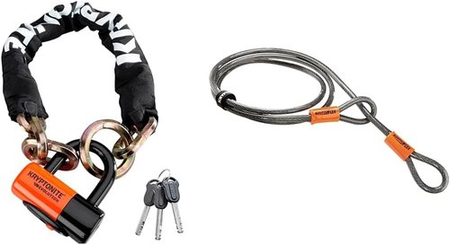 Kryptonite New York 1275 Cinch Ring Bike Chain Lock, 2.5 Feet Long Heavy Duty Anti-Theft Sold Secure Gold Motorcycle Lock with Evolution Disc Lock and Keys for Ultimate Security E-Bike, Scooter