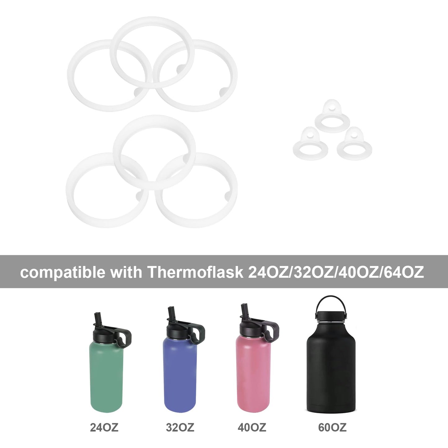 9pcs Water Bottle Gasket Replacement with Straw Brush, Silicone Sealing Rings Lid Gaskets Replacement Parts for Thermoflask 24/32/40/64oz Water Bottles