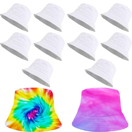12 Pack White Bucket Hats Bulk Cotton Sublimation Bucket Hat DIY Blank Bucket Hats Summer Sun Hat for Adult Beach Travel Fishing Outdoor Sports