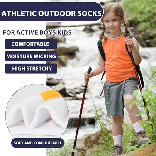 Girls Crew Socks 12 Pairs Kids Athletic Socks for Ages 1-14 - White, 5-7 Years Variation