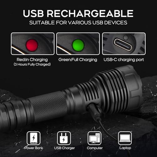 Rechargeable Tactical Flashlight 2200 Lumens with Holster for Police, Outdoors