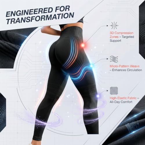 Small Black 3D Metabolic Booster Leggings for Women High Waist Anti Cellulite Workout Pants