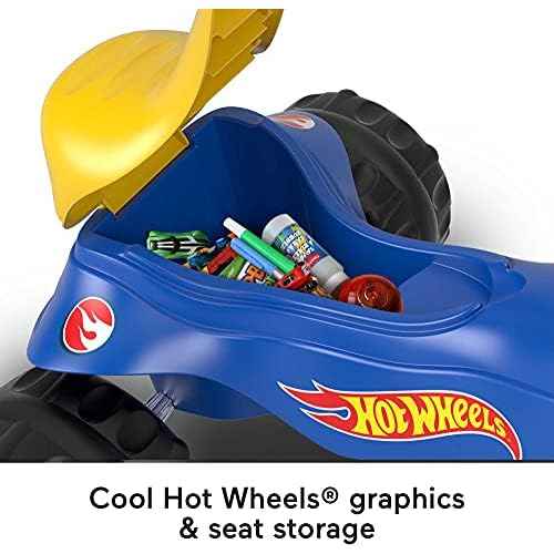 Fisher-Price Toddler Tricycle Hot Wheels Tough Trike, Toy Bike with Handlebar Grips & Storage for Outdoor Play Kids Ages 2+ Years
