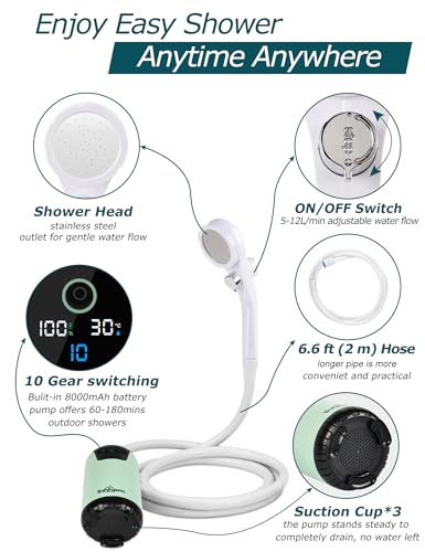innhom Portable Camping Shower Pump with LED Display, 6000mAh Rechargeable, Green