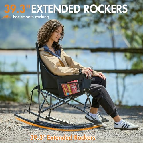 Portable Outdoor Rocking Camping Chair with Foldable Design - Black Gray