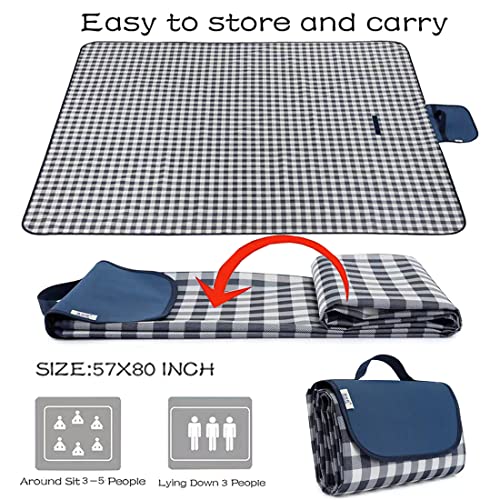 Blue Outdoor Picnic Blanket 80x60 Inch Waterproof Sand Mat for Beach Camping