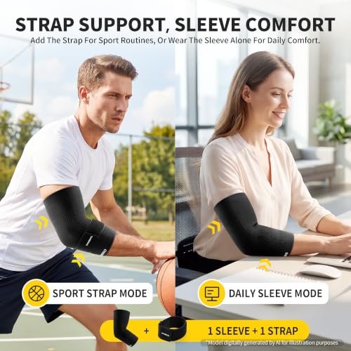 CAMBIVO Tennis Elbow Brace with Strap - Support Sleeve, Black, Medium