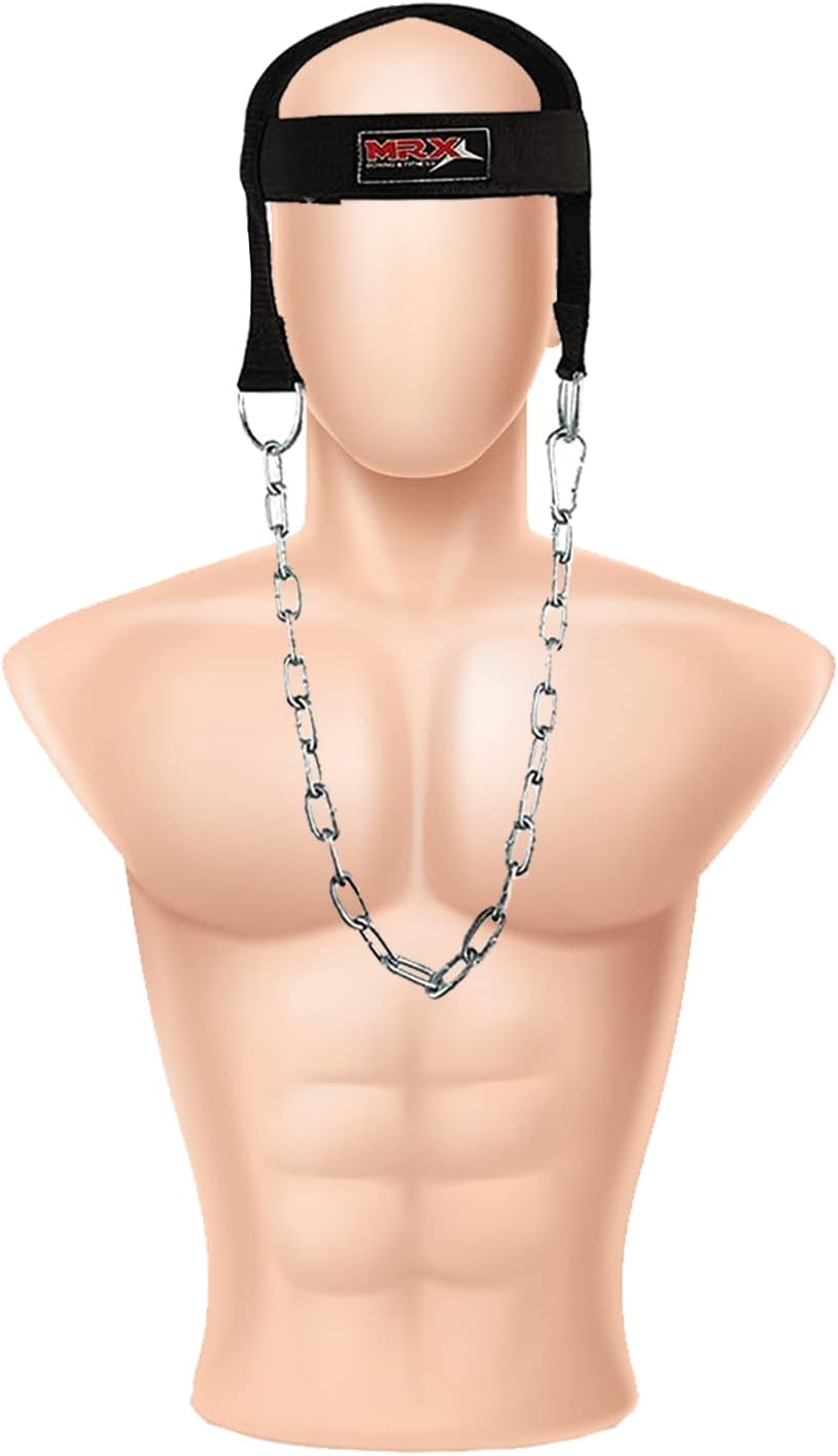 MRX BOXING & FITNESS Weight Lifting Head Harness Padded With Adjustable Strap Neck Exercise GYM Heavy Duty Metal Chain