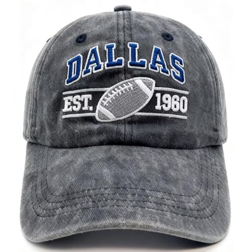 Embroidered City Hat for Men Women Vintage Washed Denim Football Fans Hat Adjustable Cotton Baseball Cap