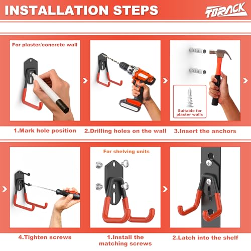 Garage Storage Hooks 15 Pack - Wall & Keyhole Shelving Compatible - Orange