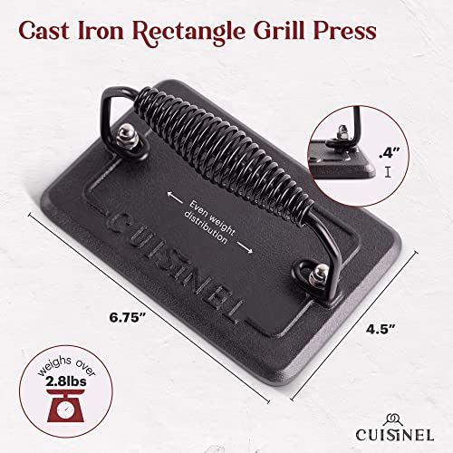 Reversible Cast Iron Griddle with Grill Press Set - 16.75 Inch, Double-Sided Cooking Surface
