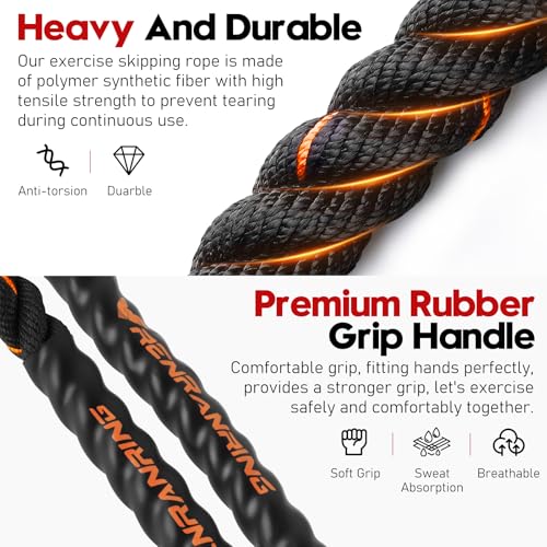 Weighted Jump Rope for Fitness Men Women 3LB Black Orange