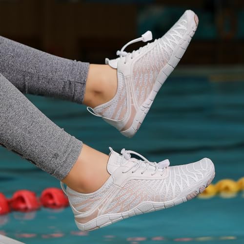 Barefoot Water Shoes Women Men Wide Toe Box Beach Pool Footwear - White 10.5 Women / 8.5 Men