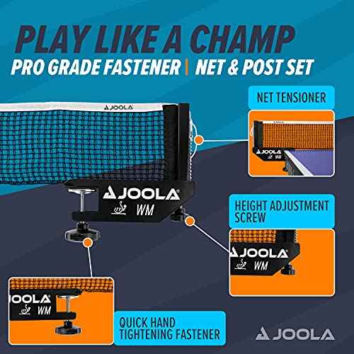JOOLA WM Professional Table Tennis Net and Post Set - ITTF Tournament Approved - 72in Regulation Ping Pong Net with Screw On Clamp Attachment