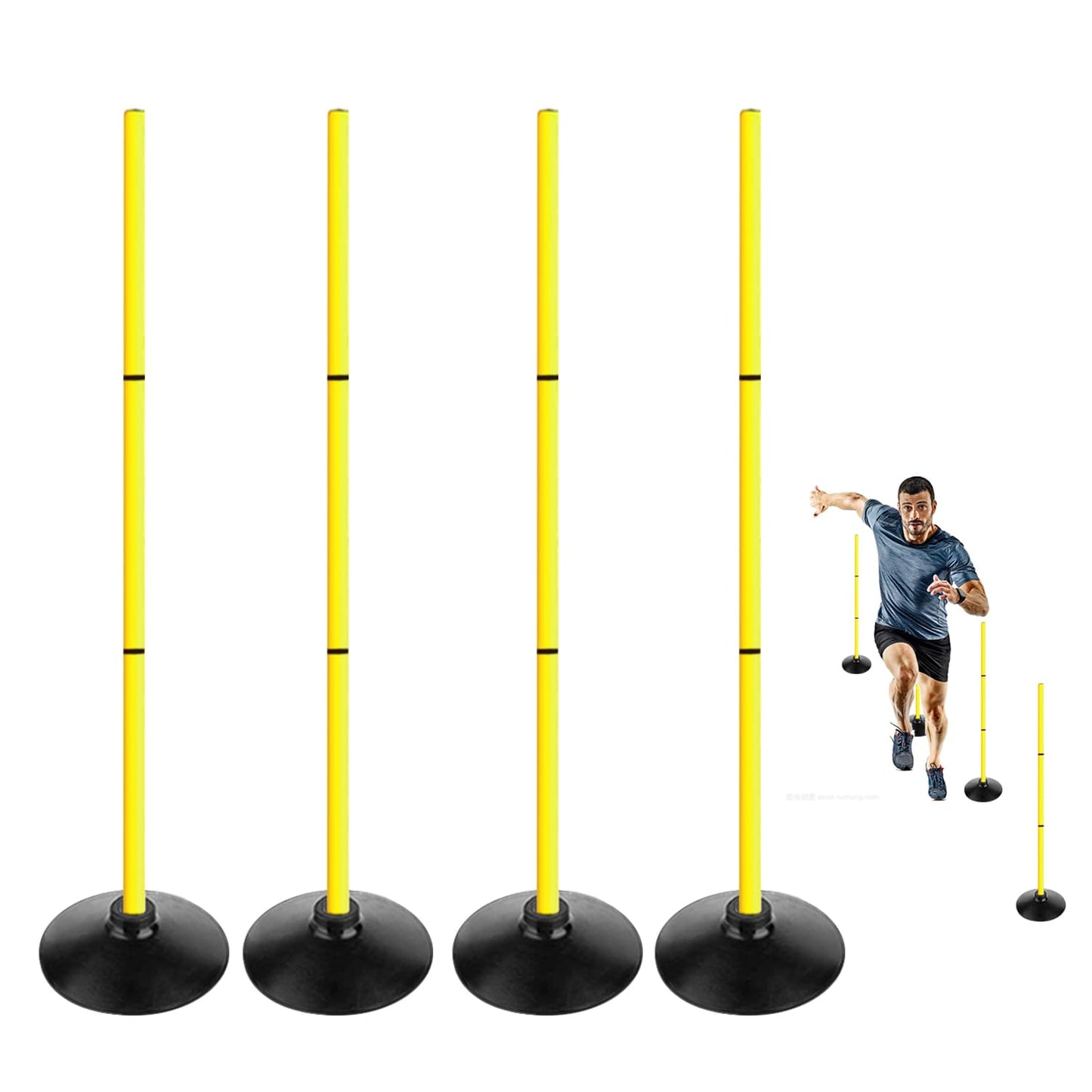 ASENVER 4FT Agility Poles Set Detachable Speed Training Poles Soccer Slalom Sticks with Agility Ladder and Cones (4 pcs, Yellow)