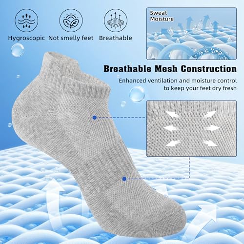 Women's Ankle Running Socks 6 Pairs - No Show Athletic Socks White/Black/Gray 9-11