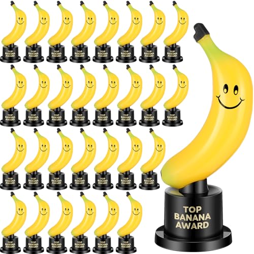 6 Pack Banana Trophy - Funny Top Banana Award with Black Stand, Yellow Plastic
