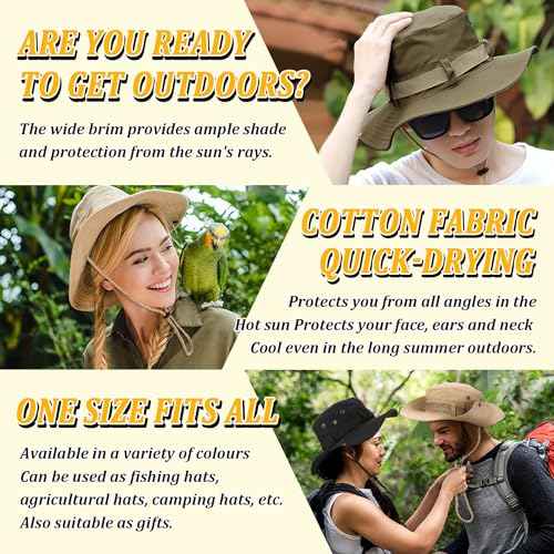Fishing Hat, Wide Brim Breathable Boonie Hat UV Protection Safari Hiking Bucket Hat Beach Summer Cap