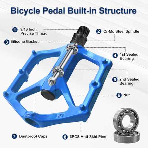 Mountain Bike Pedals,Road/MTB Flat Pedals, Non-Slip Lightweight Aluminum Alloy Bicycle Pedals, Fits 9/16" Road Mountain BMX MTB Bike Pedal