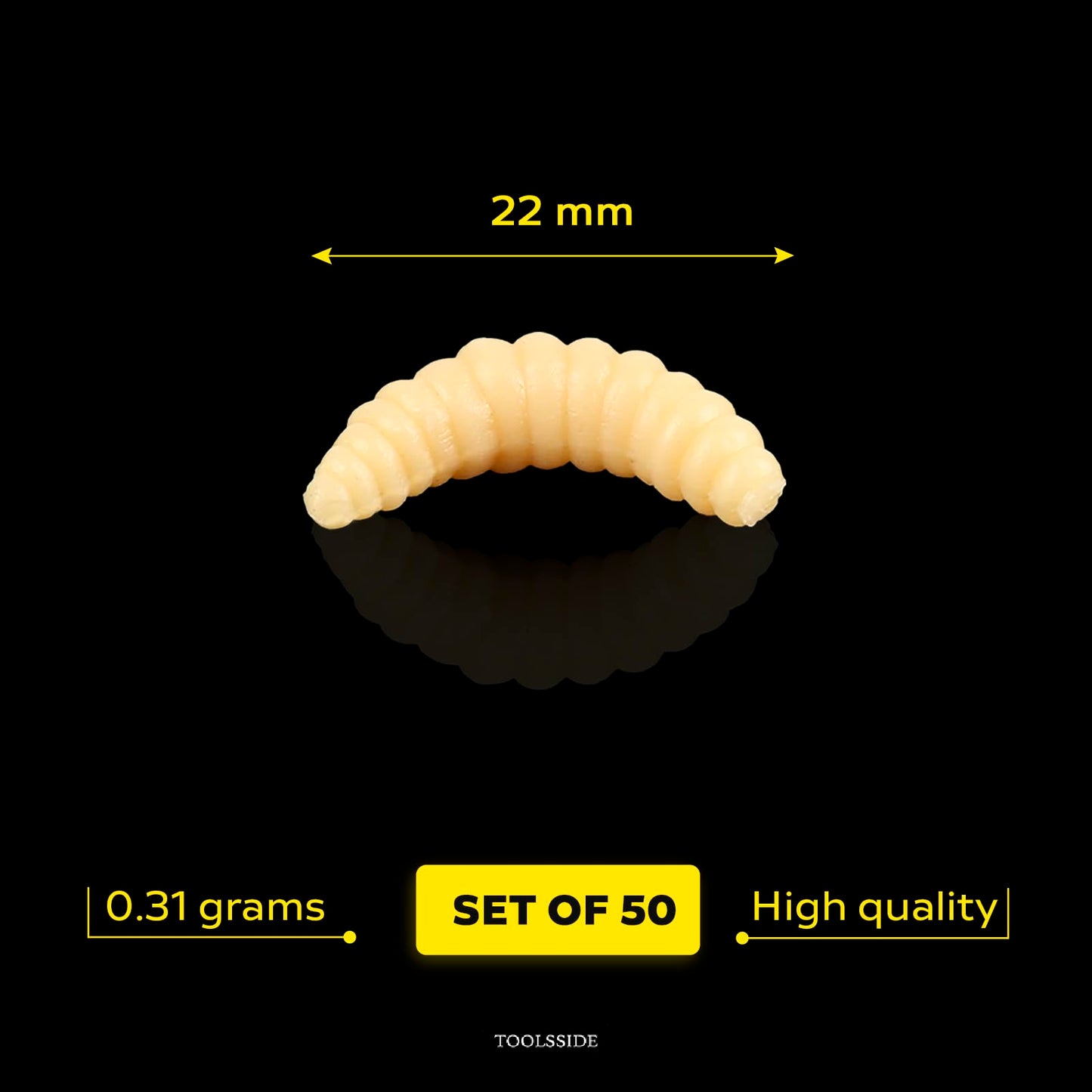 TOOLSSIDE 50 Pcs Rubber Maggots Fishing Bait 1 Inch (22mm) Crappie Jigs, Fishing Maggots, Bulk Fishing Grubs for Trout, Crappie, Pan Fish, Bluegill, Fresh Water Fishing Lures Set