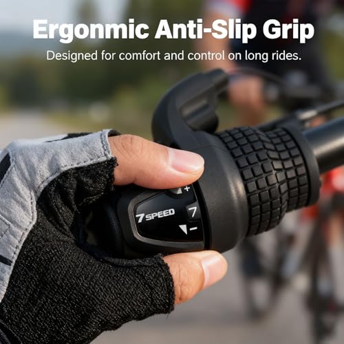 Taicle Seven Speed Gear Shifter, Bicycle 7 Speed Bike Gear Shifter Revoshift Right Twist Grip Shift Lever for Mountain City Hybrid Commuter Kids' Bikes and Tricycle (SG25-7 Speed Shifter)