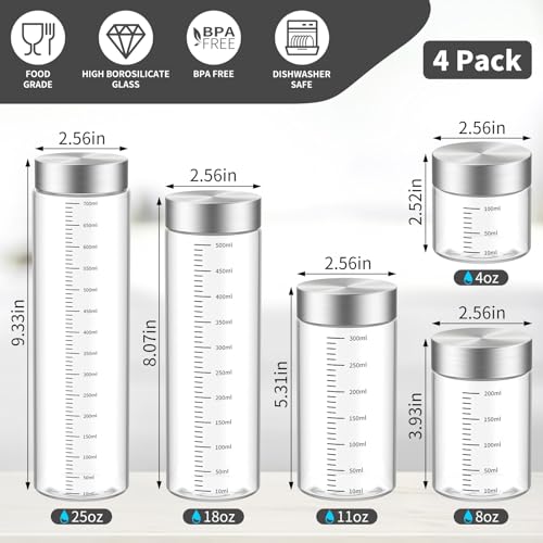 4 Oz Glass Jar with Lid - Pack of 4, Food-Grade, Airtight Storage